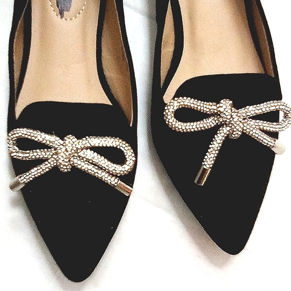 Versona Shoes - VERSONA Rhinestone Bow Suede Point-Toe Ballet Flats NWT